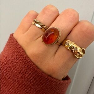 9k Gold Vintage Amber Cabochon Cocktail Statement Ring - Size 7.25